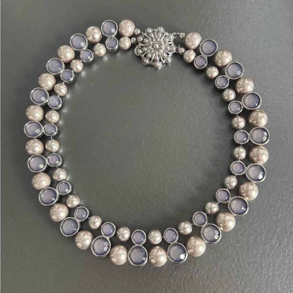 Elegant Gray Pearl and Lilac Glass Bead Necklace 16 inches 41cm